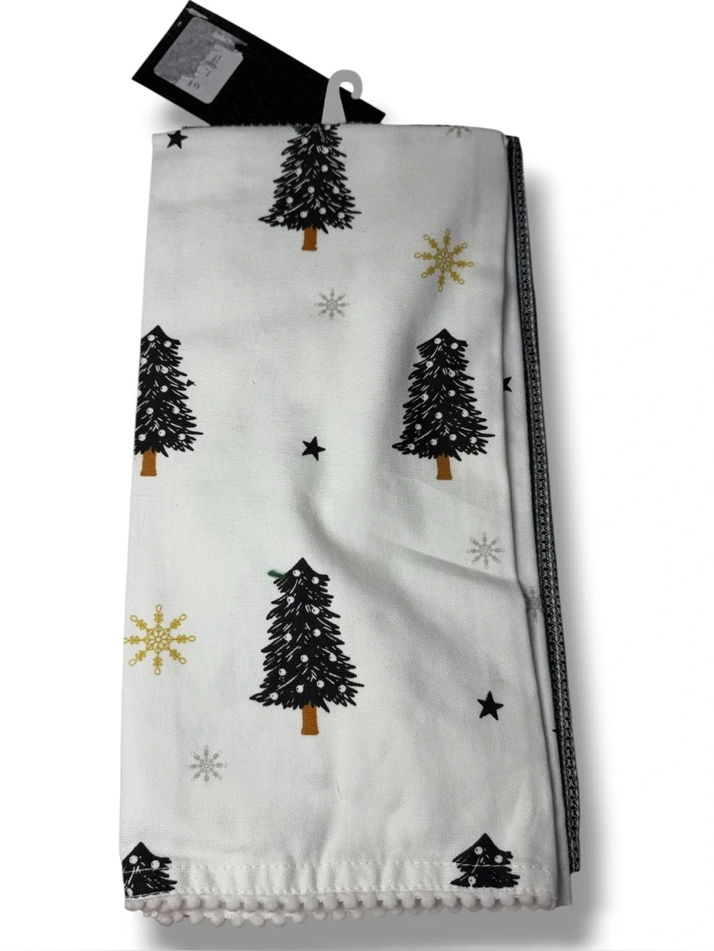 Rachel Zoe White Black Gold Embroidered Holiday Tree Towel Set of 3
